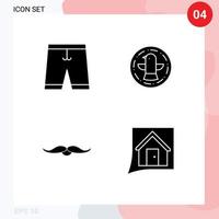 ensemble de 4 pack de glyphes solides commerciaux pour accessoires moustache robe oiseau movember éléments de conception vectoriels modifiables vecteur