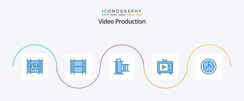 pack d'icônes bleues de production vidéo 5 comprenant. bobine. horloge. cinéma vecteur