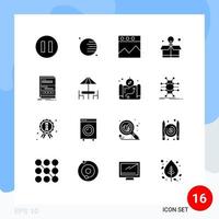 interface mobile glyphe solide ensemble de 16 pictogrammes de dîner page d'éducation réactive éléments de conception vectoriels modifiables dynamiques vecteur