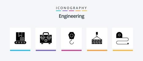 pack d'icônes de glyphe d'ingénierie 5 comprenant. échelle. accrocher. mesure. grue. conception d'icônes créatives vecteur