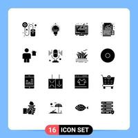 16 concept de glyphe solide pour les sites Web mobiles et applications analyse de graphique de conception de croissance d'avatar éléments de conception vectoriels modifiables vecteur