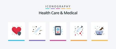 soins de santé et pack d'icônes plat médical 5, y compris la médecine. bol. soins de santé. aiguille. santé. conception d'icônes créatives vecteur