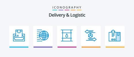 pack d'icônes bleues de livraison et de logistique 5, y compris la logistique. boîte. achats. la logistique. cylindre. conception d'icônes créatives vecteur