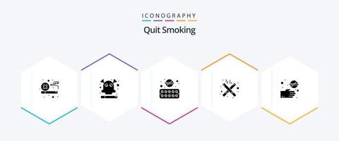 arrêter de fumer pack d'icônes de 25 glyphes, y compris le mode de vie. cigarette. dangereux. le tabac. Médicament vecteur