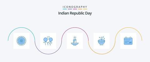 pack d'icônes bleues du jour de la république indienne 5, y compris deepavali. célébrer. bougie. la cire. lampe vecteur