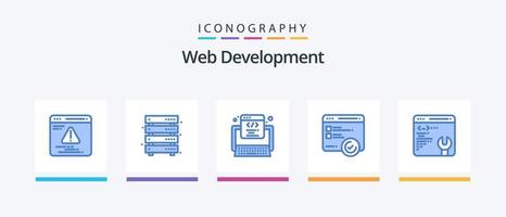 pack d'icônes de développement web bleu 5 comprenant une page web. la toile. code. essai. développement. conception d'icônes créatives vecteur