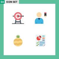 4 icônes plates universelles définies pour les applications Web et mobiles profil de planification d'entreprise ananas document éléments de conception vectoriels modifiables vecteur