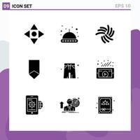 9 pack de glyphes solides de l'interface utilisateur de signes et symboles modernes du maillot de bain du parc éléments de conception vectoriels modifiables badge militaire crypto vecteur