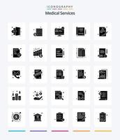 services médicaux créatifs pack d'icônes noir uni de 25 glyphes tels que médecin. médical. site de l'hôpital. rapport. soins de santé vecteur