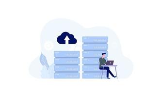 concept de centre de données, gestion de fichiers, vecteur d'illustration plat de stockage en nuage