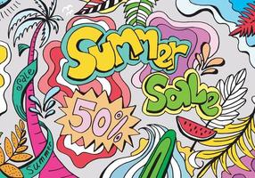 bonjour la collection d'été dans le style doodle, pour les bannières et plus encore. vecteur