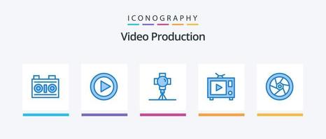 pack d'icônes bleues de production vidéo 5, y compris le cinéma. film. joueur. la télé. film. conception d'icônes créatives vecteur