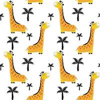 modèle vectorielle continue de bébé. jolie girafe avec palmiers sur fond blanc. texture créative pour enfants pour tissu, textile, papier peint, vêtements. illustration vectorielle dans des couleurs pastel. vecteur