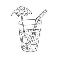 tequila et soda dans un style doodle dessiné à la main. illustration vectorielle de boisson froide isolée sur fond blanc. vecteur