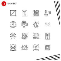 symboles d'icônes universels groupe de 16 contours modernes d'éléments de conception vectoriels modifiables de température de thermomètre de construction de pièces de signe vecteur