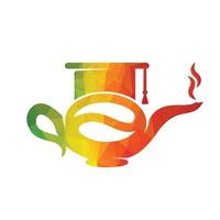 modèle d'icône de conception de logo de bouilloire d'école de café. cap de graduation vecteur de conception de pot de café.