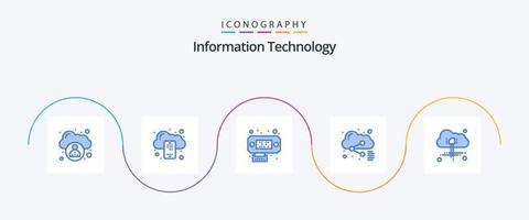 pack d'icônes bleues de technologie de l'information 5 comprenant. l'informatique. Les données. nuage. partager vecteur