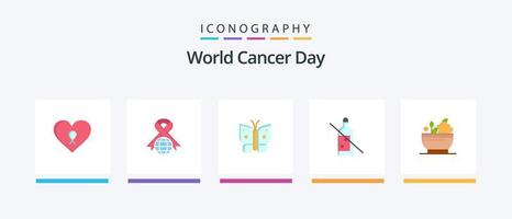 pack d'icônes plat 5 de la journée mondiale du cancer, y compris les ailes. liberté. ruban. papillon. un cancer. conception d'icônes créatives vecteur