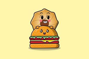 personnage de dessin animé de biscuits mignon se cachant dans un hamburger vecteur