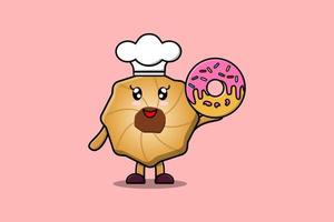 mignon dessin animé biscuits chef personnage beignets vecteur