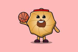personnage de dessin animé mignon biscuits jouant au basket vecteur