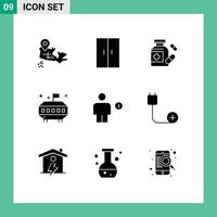 interface mobile glyphe solide ensemble de 9 pictogrammes de pilules d'électricité humaine corps ovni éléments de conception vectoriels modifiables vecteur