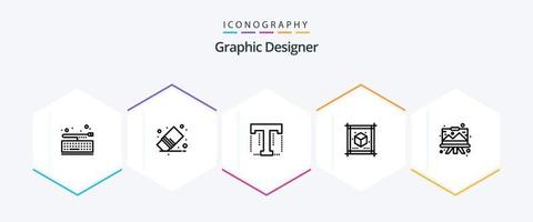 graphiste pack d'icônes de 25 lignes, y compris la conception. papier. papeterie. document. designer vecteur