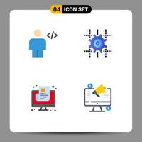 4 signes d'icônes plates universelles symboles d'avatar news papier d'engrenage humain éléments de conception vectoriels modifiables vecteur