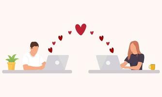 homme et fille communiquent sur internet. couple romantique ayant une conversation sur internet. relation à distance et amour virtuel. vecteur