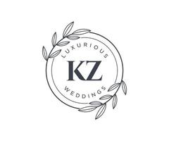 modèle de logos de monogramme de mariage lettre initiales kz, modèles minimalistes et floraux modernes dessinés à la main pour cartes d'invitation, réservez la date, identité élégante. vecteur