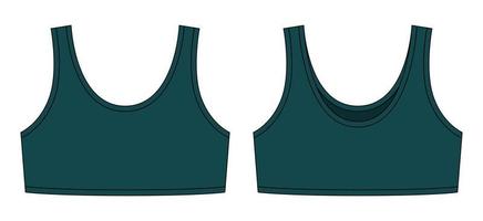 illustration de croquis technique de soutien-gorge fille. couleur vert foncé. sous-vêtements décontractés. vecteur