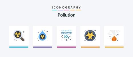 pack d'icônes plat 5 de pollution, y compris le feu. perdre. gaz. la pollution. gaz. conception d'icônes créatives vecteur