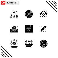 pack de glyphes solides de 9 symboles universels de poignée boîte hache argent finance éléments de conception vectoriels modifiables vecteur