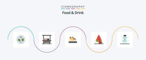 pack d'icônes plat 5 de nourriture et de boisson, y compris une bouteille. boire. aliments. vecteur