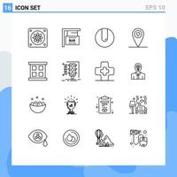 pictogramme ensemble de 16 contours simples d'éléments de conception vectoriels modifiables de cas de fenêtre de gestion de localisation de surveillance du trafic vecteur