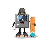 mascotte, dessin animé, de, clavier, clé, snowboard, joueur vecteur