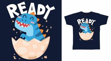 dinosaure mignon dans la conception de concept de tshirt de dessin animé de coquille d'oeuf vecteur