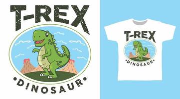 mignon t-rex avec un design de t-shirt d'illustration vectorielle de montagne et d'autres utilisations. vecteur