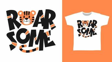 t-shirt et vêtements de tigre rugissant au design tendance avec une typographie simple vecteur