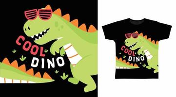 conception de concept de tshirt de dessin animé de dinosaure vert cool vecteur