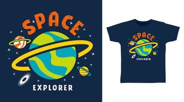 conception de concept de t-shirts de dessin animé d'explorateur de l'espace vecteur