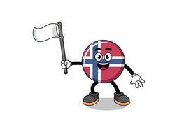illustration de dessin animé du drapeau de la norvège tenant un drapeau blanc vecteur