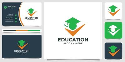 logo de personnes d'éducation créative et conception de succès de main avec modèle de carte de visite. vecteur