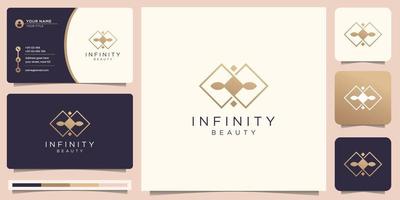 style d'art de ligne de logo beauté infini avec modèle de carte de visite. soins de la peau, mode, logo spa beauté. vecteur