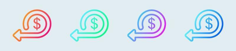 icône de ligne de cashback en dégradé de couleurs. illustration vectorielle de signes de remboursement d'argent. vecteur