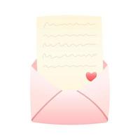 enveloppe rose avec lettre d'amour. décoration de la saint valentin. illustration de vecteur de dessin animé isolé