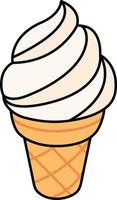 Cornet de crème glacée à la vanille élément icône dessert contour coloré illustration vecteur