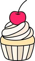 Cup cake aux cerises et crème dessert garniture icône élément contour coloré illustration vecteur
