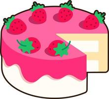 gâteau aux fraises à la vanille a été divisé dessert icône élément illustration autocollant plat style noir vecteur
