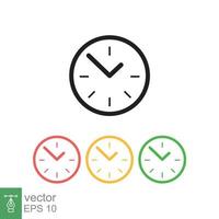 icône de l'horloge. style plat simple. cadran d'horloge murale cercle, jour, nuit, noir, rouge, jaune, vert, concept d'entreprise. illustration vectorielle isolée sur fond blanc. ep 10. vecteur